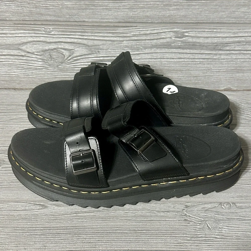 Dr. Martens Myles Brando Leather‎ Slide Sandals Black Mens 14 US 23523001 New